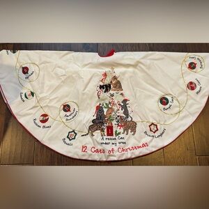 NWT 12 Rescue Cats of Christmas 54” Tree Skirt with Embroidery, Cat Breeds